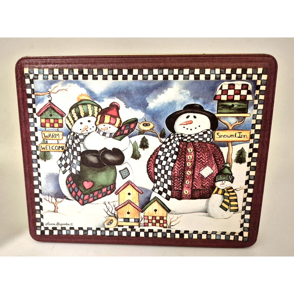 Laurie Korsgaden Snowman Family Tin Keller Charles of Philadelphia 7.5x5.5x1" - Picture 8 of 8